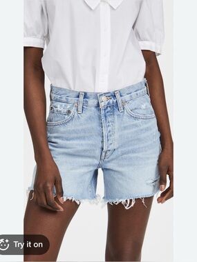 Agolde Parker Long Short Replica Wash Distressed Denim High Rise Rigid